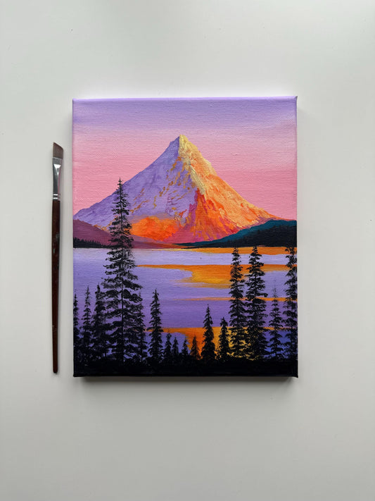 Golden Hour Mountain View – 8x10 Acrylic Sunset Landscape Painting