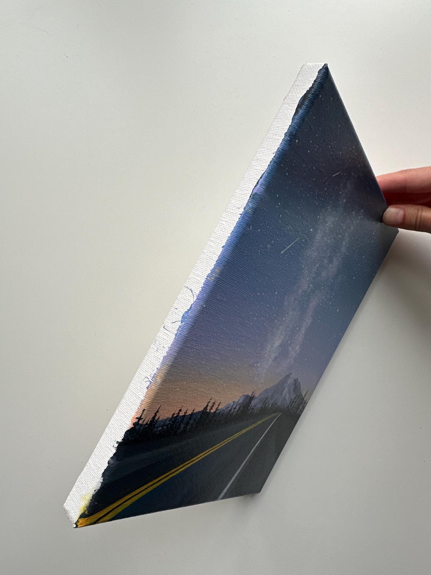 Road to the Stars: Mountain Highway Under a Starry Night - Original 8x10” Acrylic Painting