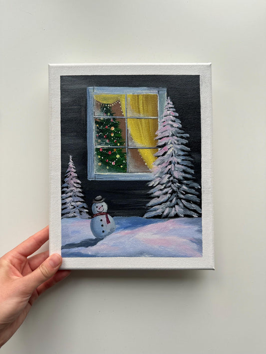 Holiday Glow – 8x10 Original Acrylic Christmas Window Painting
