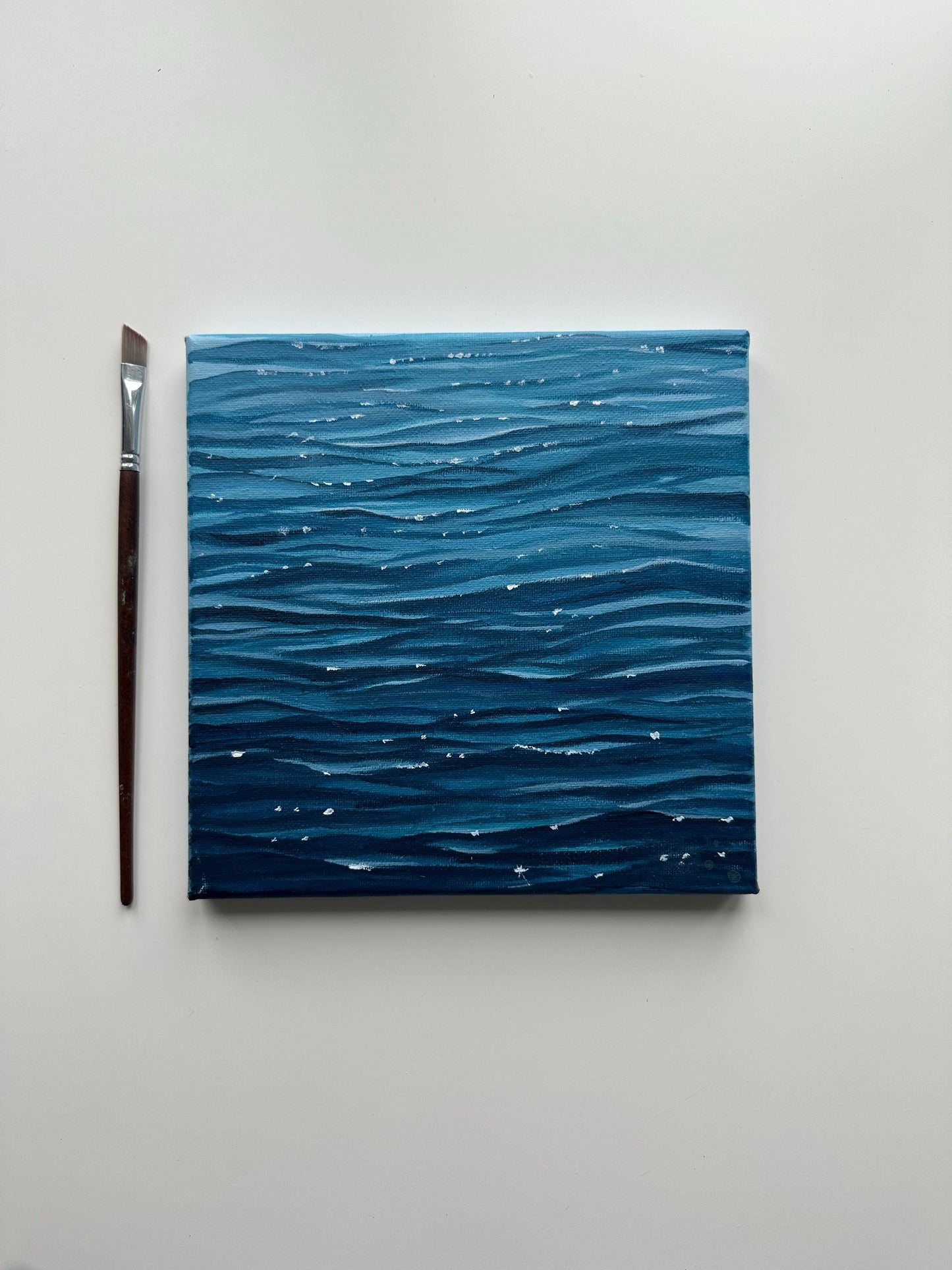 Ocean Ripples – Original 8x8 Acrylic Painting of Blue Waves on Canvas