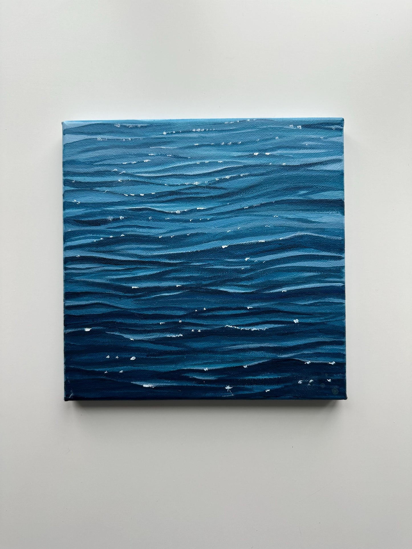 Ocean Ripples – Original 8x8 Acrylic Painting of Blue Waves on Canvas