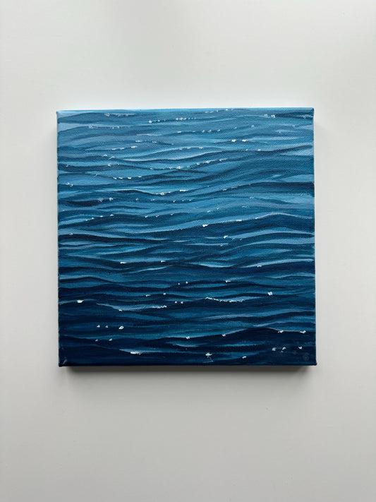 Ocean Ripples – Original 8x8 Acrylic Painting of Blue Waves on Canvas