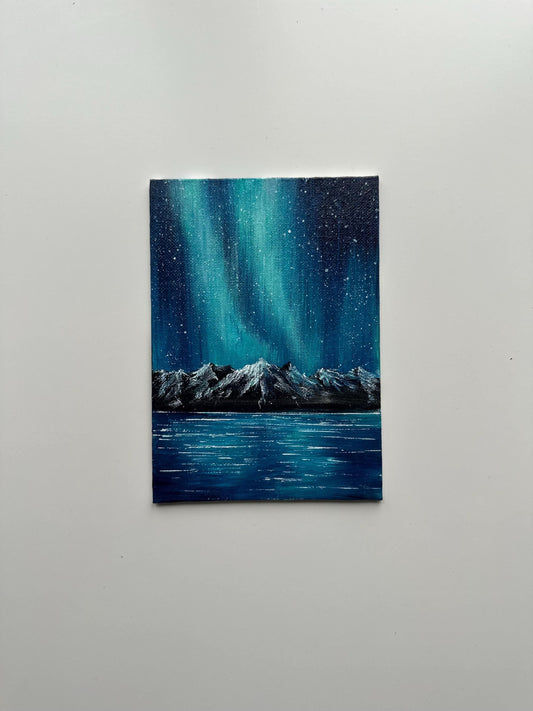 Aurora Borealis Painting: Original Acrylic Landscape Art, 5x7