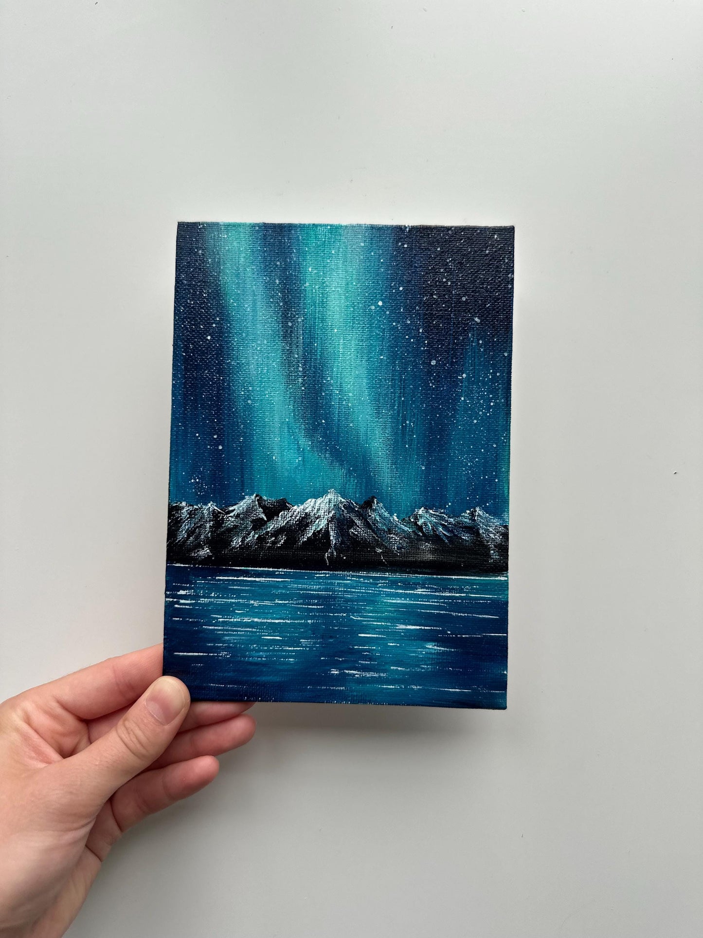 Aurora Borealis Painting: Original Acrylic Landscape Art, 5x7