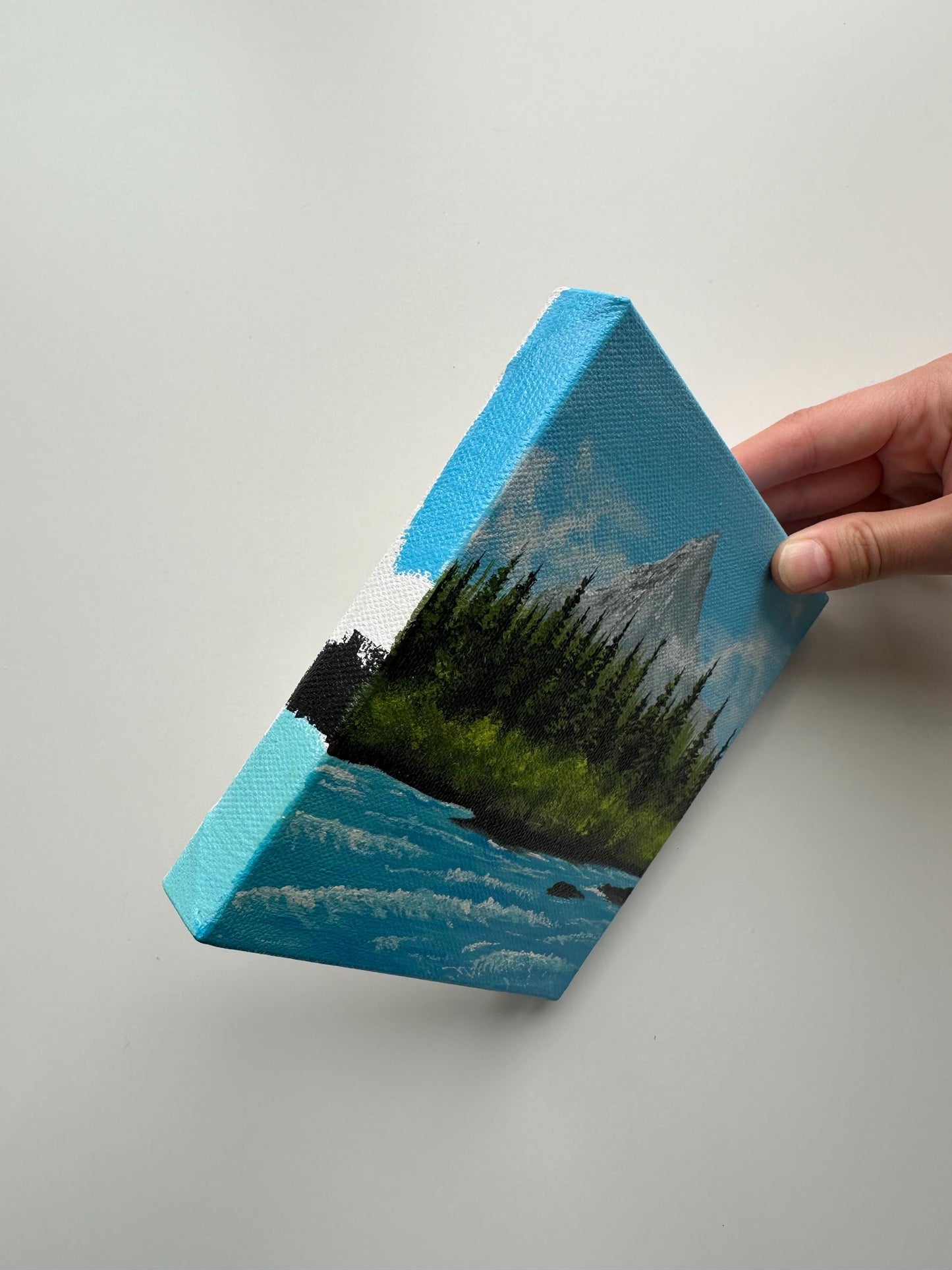 River Beneath the Peaks – 6x6 Acrylic Mountain Painting