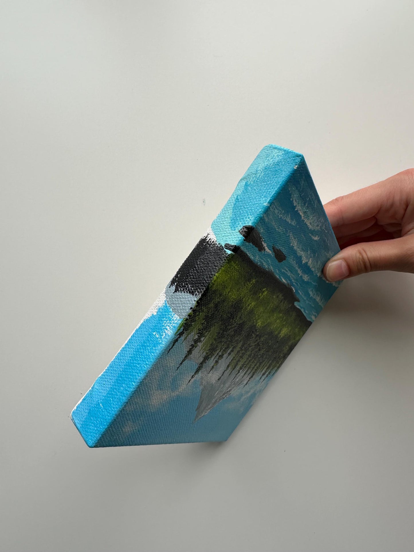 River Beneath the Peaks – 6x6 Acrylic Mountain Painting