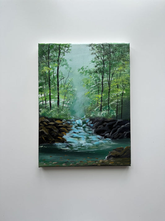 Original Forest Stream Acrylic Painting - 9x12 Nature Wall Art