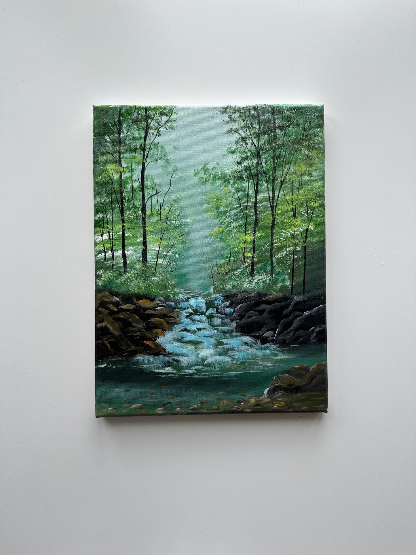 Original Forest Stream Acrylic Painting - 9x12 Nature Wall Art
