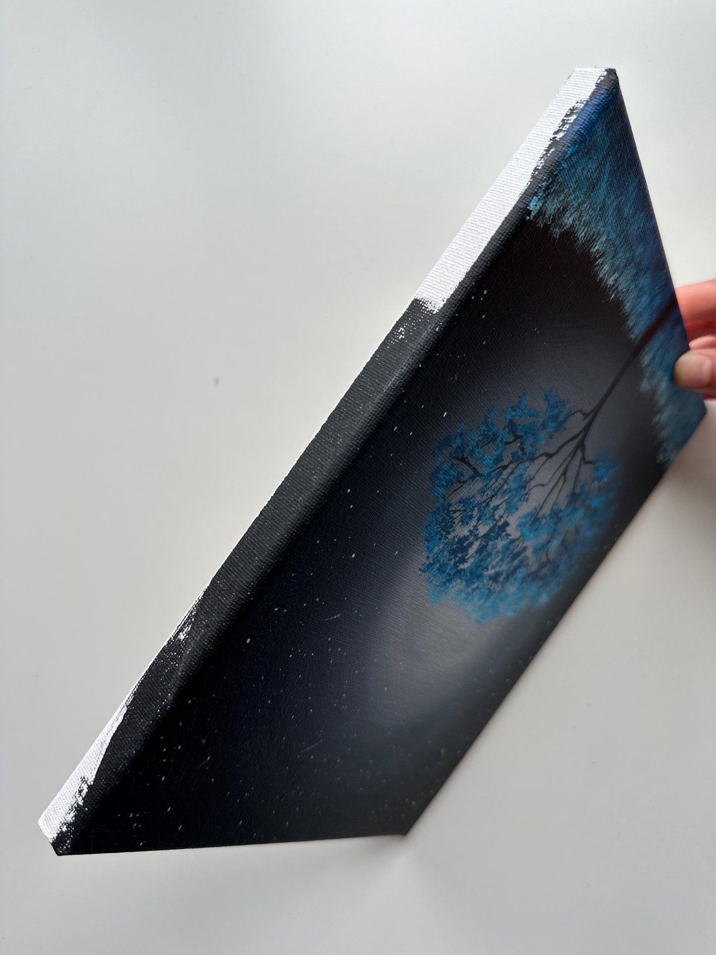 Night Whisper – Original 8x10 Acrylic Painting of a Tree Under Starlight