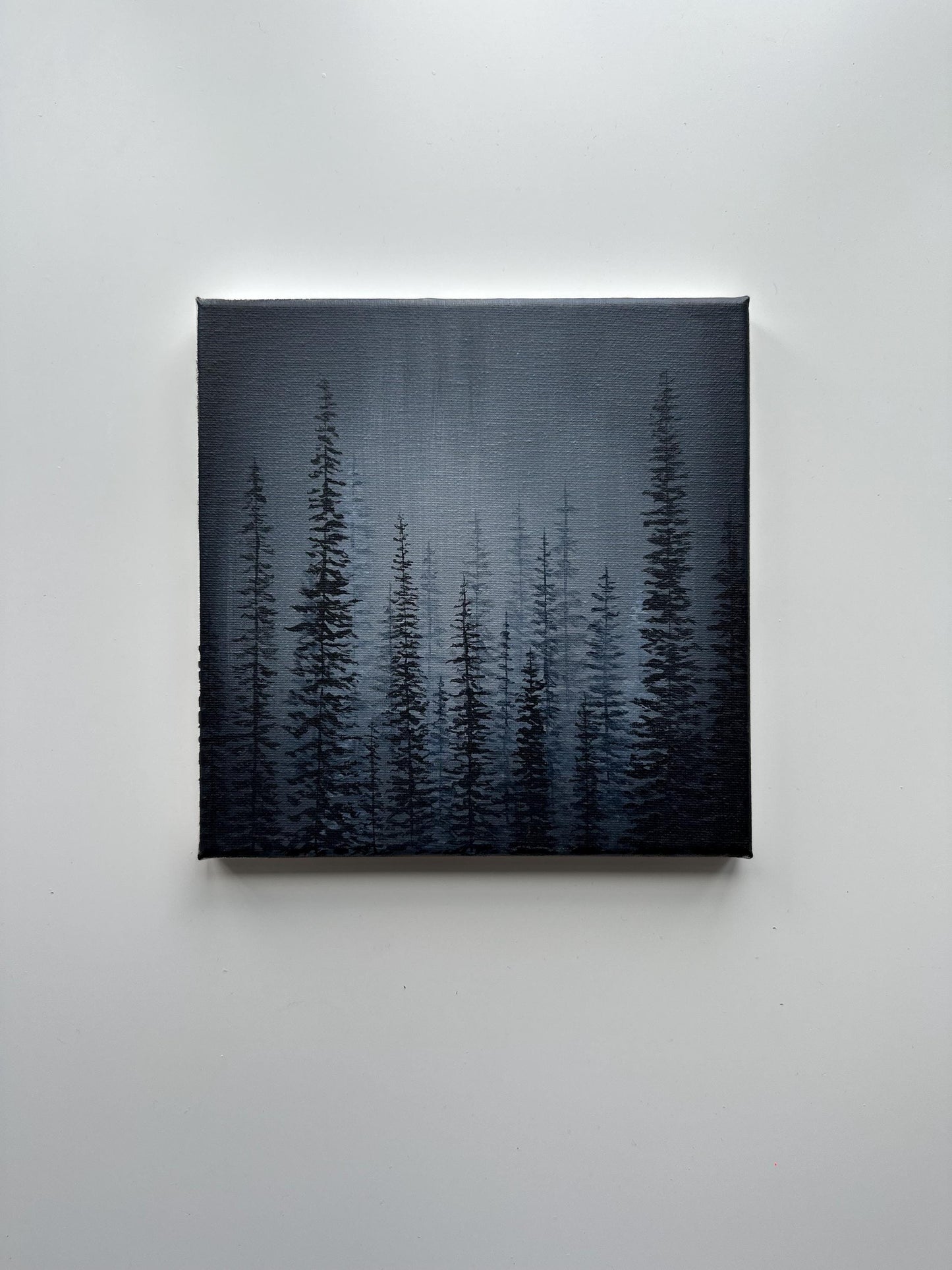 Into the Pines – Original 8x8 Monochrome Forest Acrylic Painting