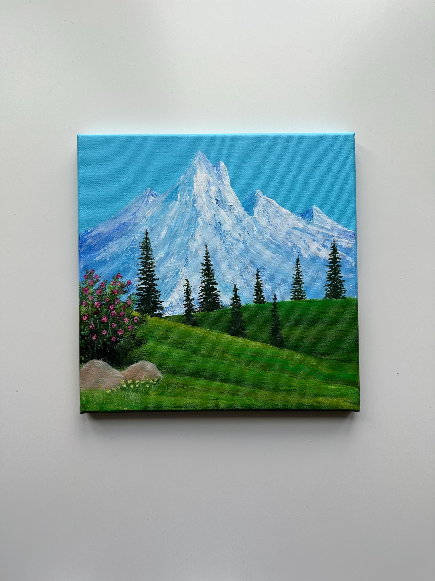 Snowy Mountain Landscape – Original 10x10 Acrylic Painting on Canvas