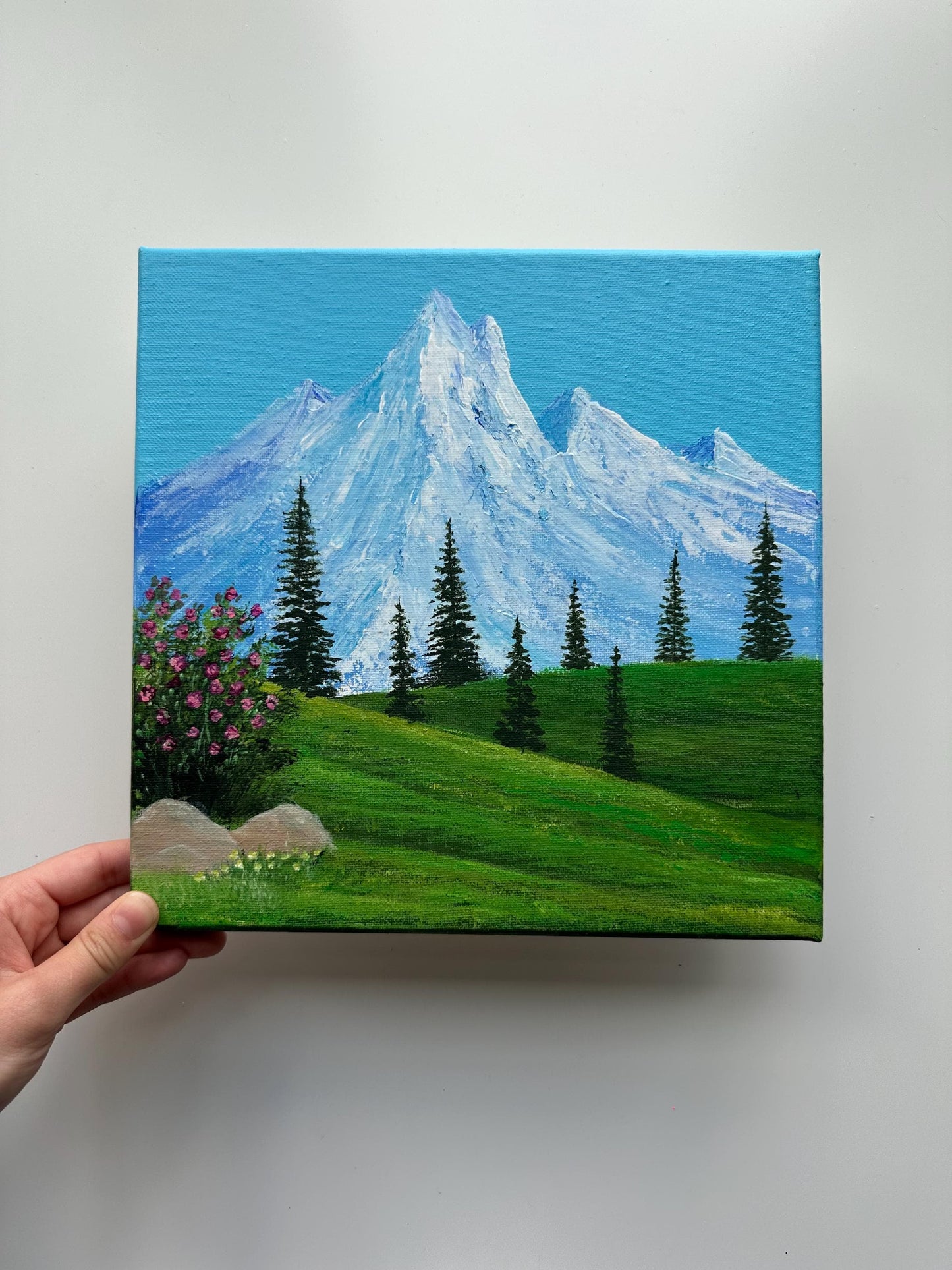 Snowy Mountain Landscape – Original 10x10 Acrylic Painting on Canvas
