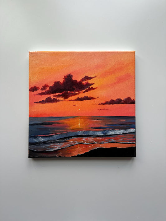 Sunset Over Waves – Original 10x10 Seascape Painting on Canvas