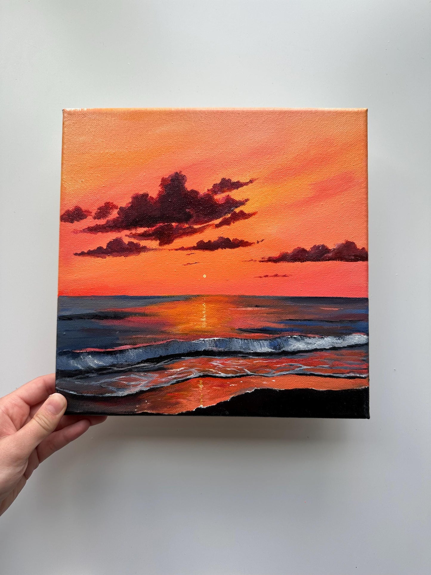 Sunset Over Waves – Original 10x10 Seascape Painting on Canvas