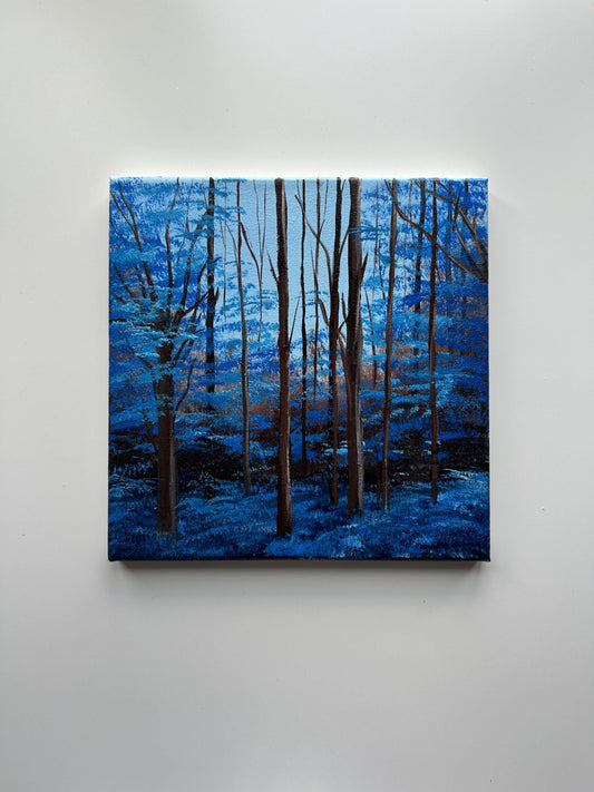 Blue Forest at Dusk – Original 10x10 Acrylic Painting