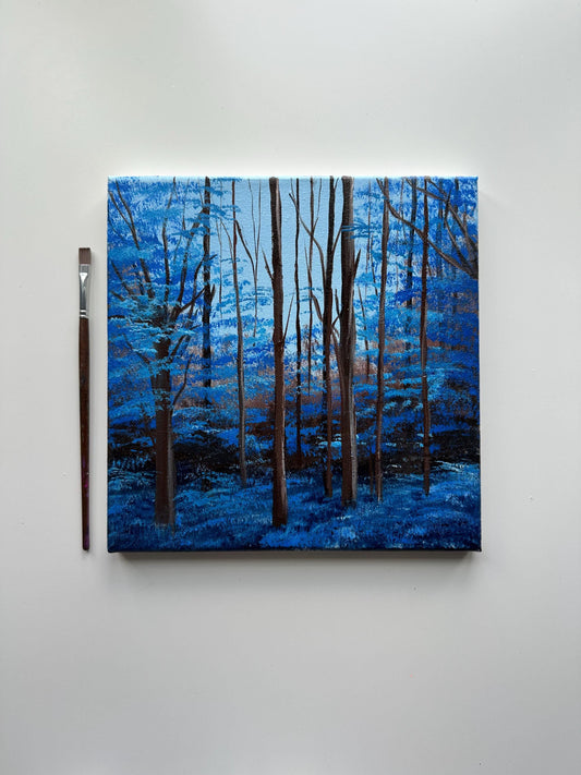 Blue Forest at Dusk – Original 10x10 Acrylic Painting