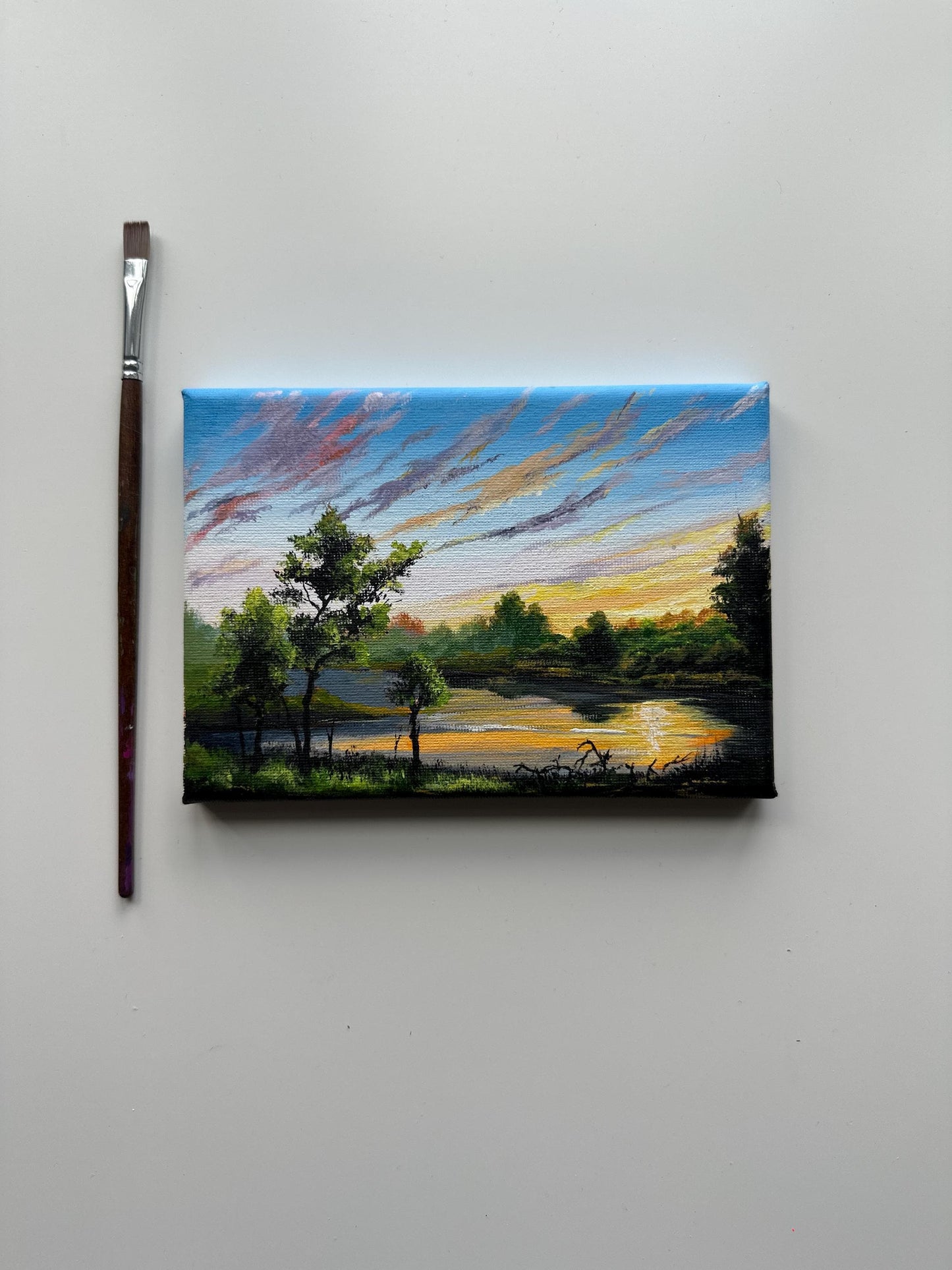 Where the Light Lingers – Original 5x7 Acrylic Sunset Painting