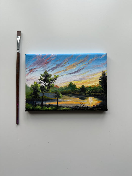 Where the Light Lingers – Original 5x7 Acrylic Sunset Painting