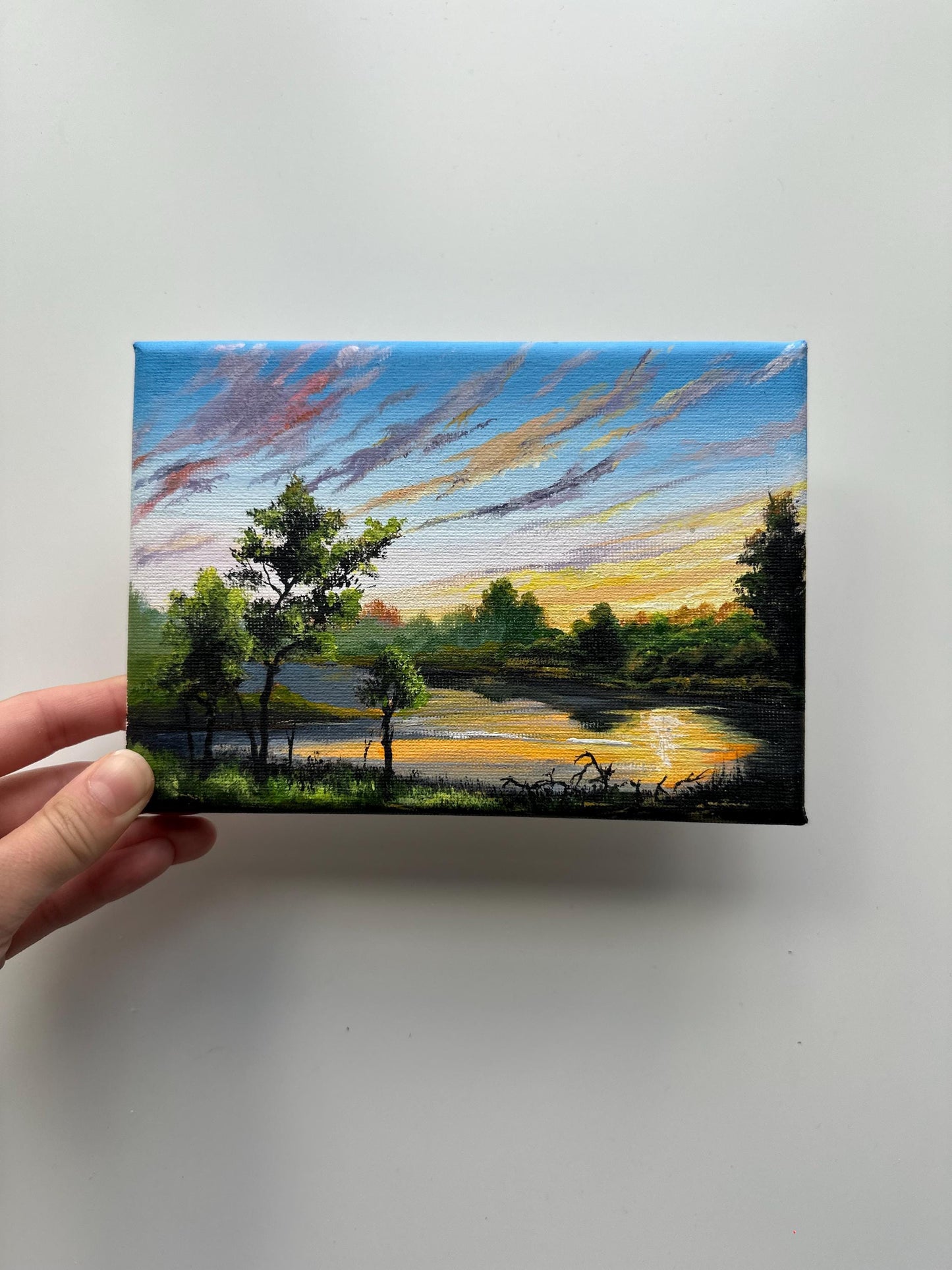 Where the Light Lingers – Original 5x7 Acrylic Sunset Painting