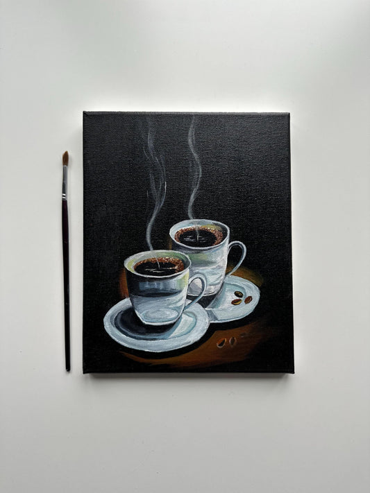 Two Cups of Coffee – Original 8x10 Acrylic Painting for Coffee Lovers