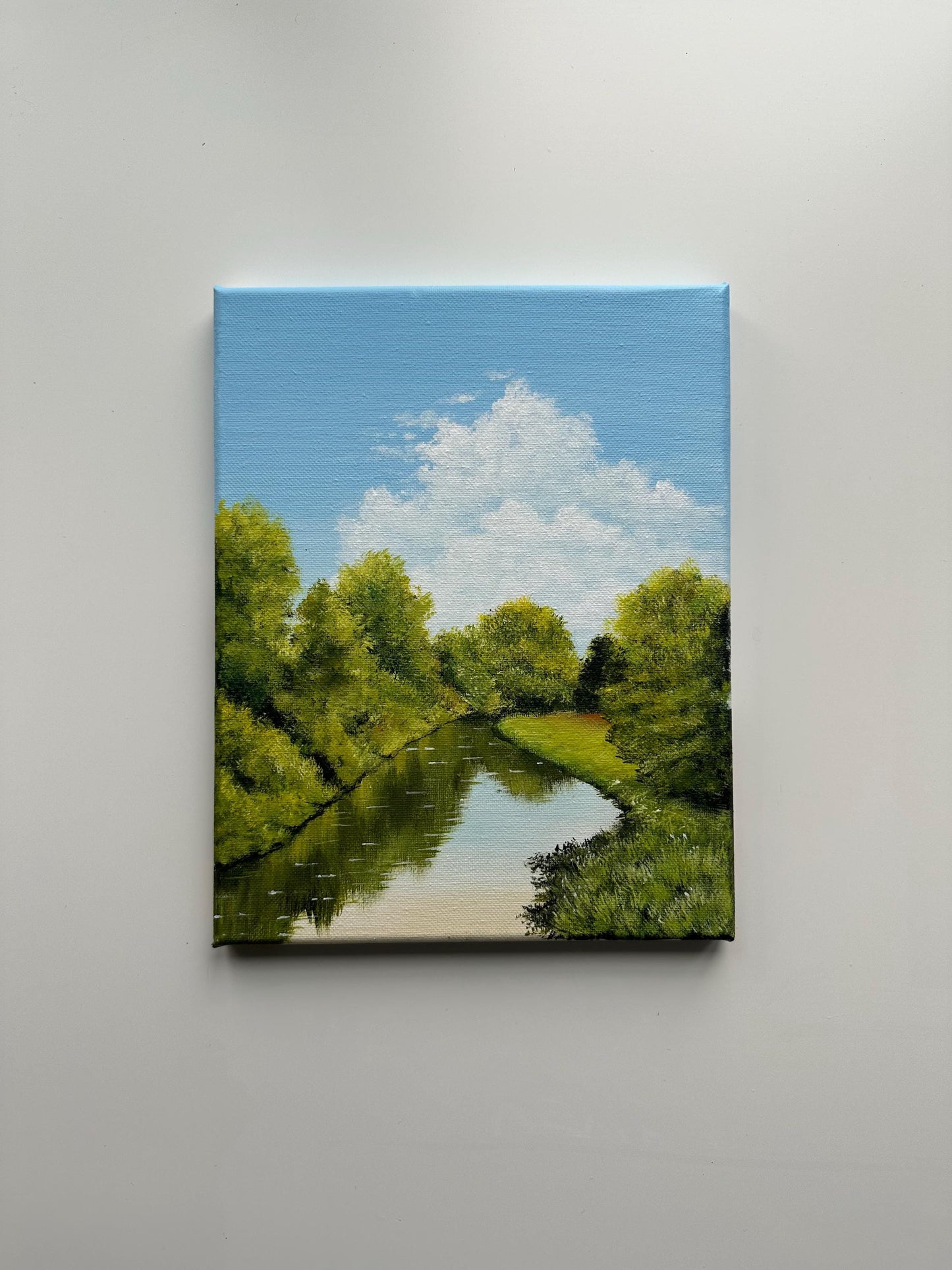 Summer River View – 8x10 Original Acrylic Landscape Painting