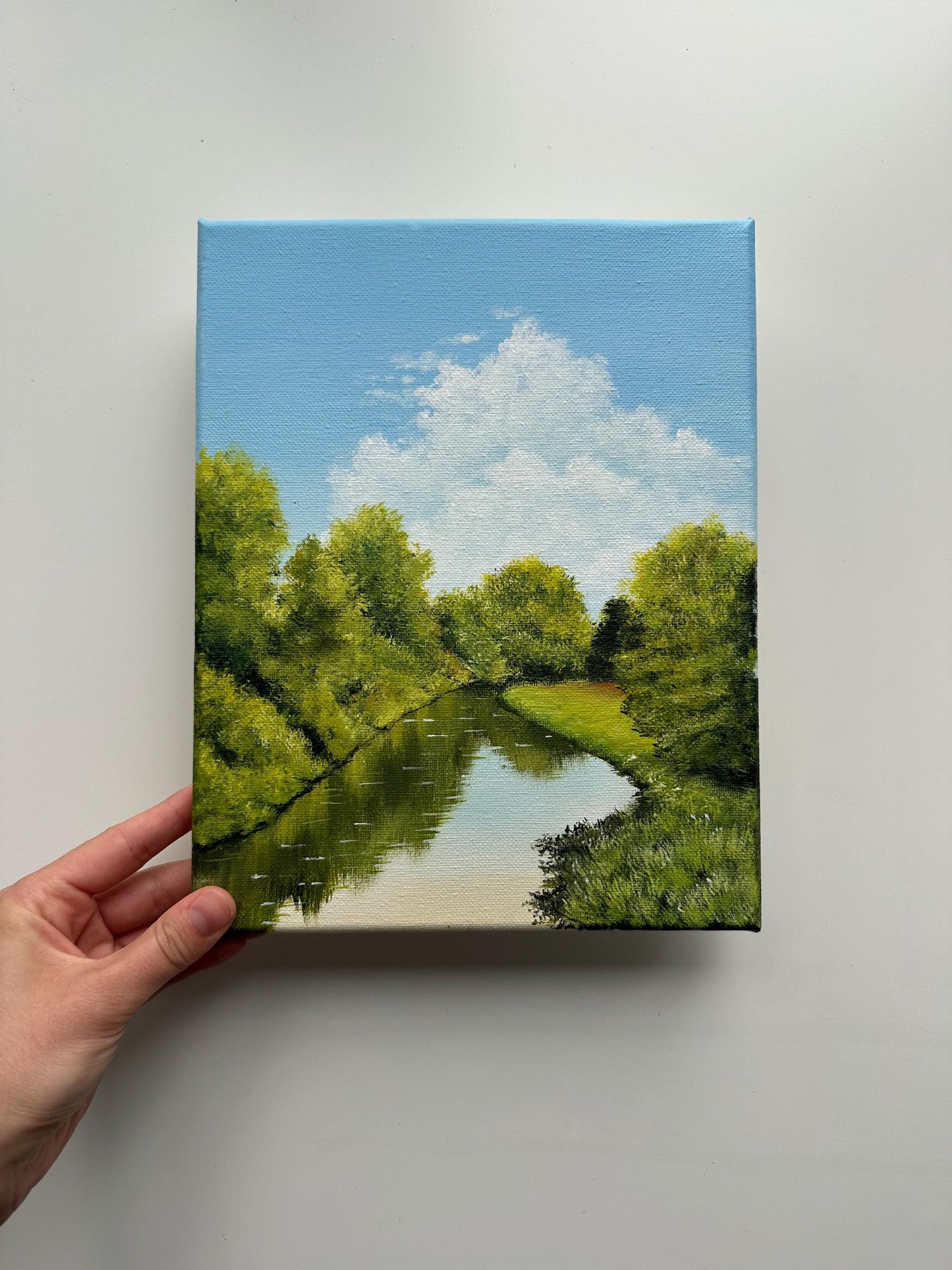 Summer River View – 8x10 Original Acrylic Landscape Painting