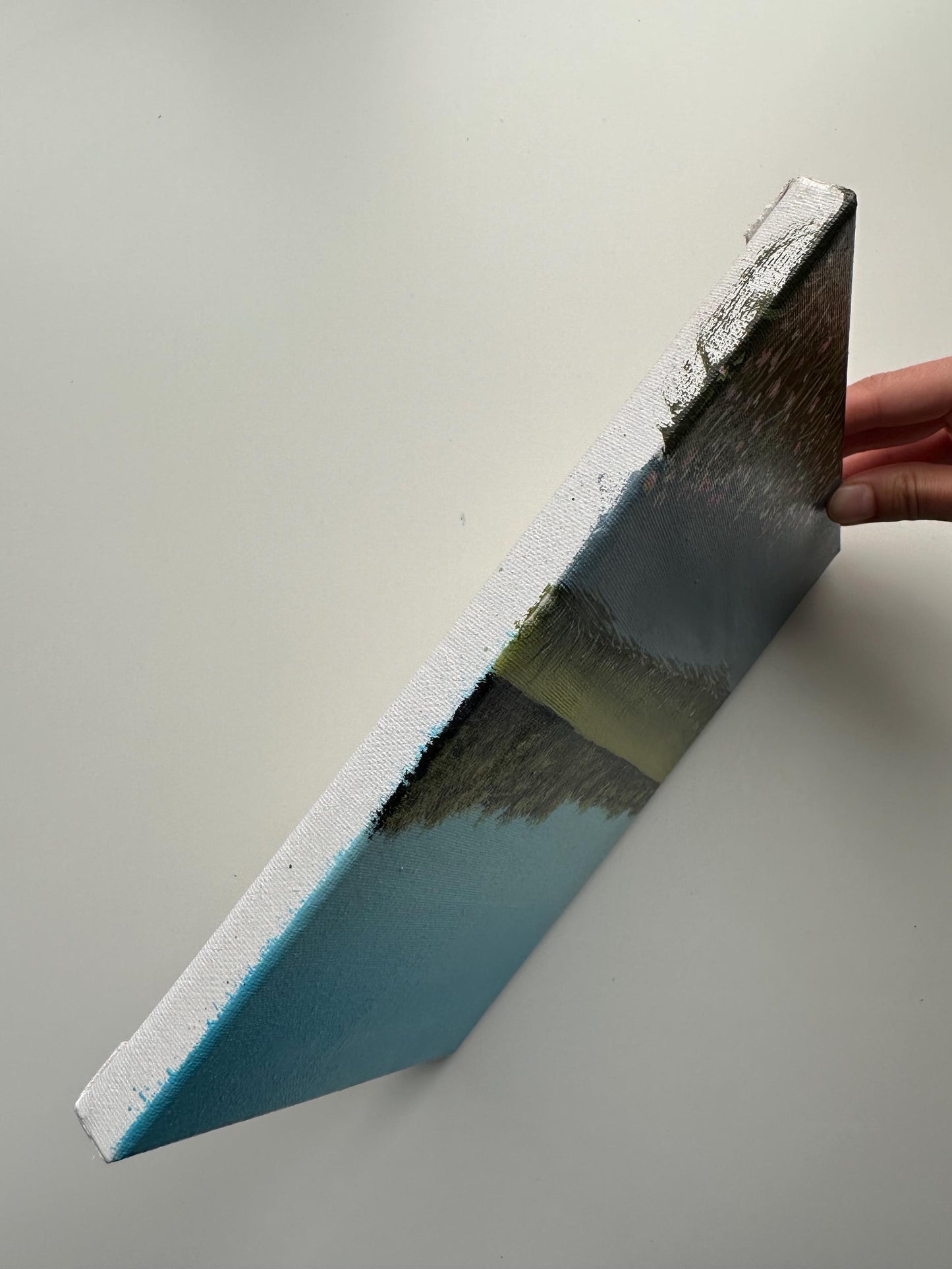 Pink Blooms by the Lake – 8x10 Original Acrylic Landscape Painting