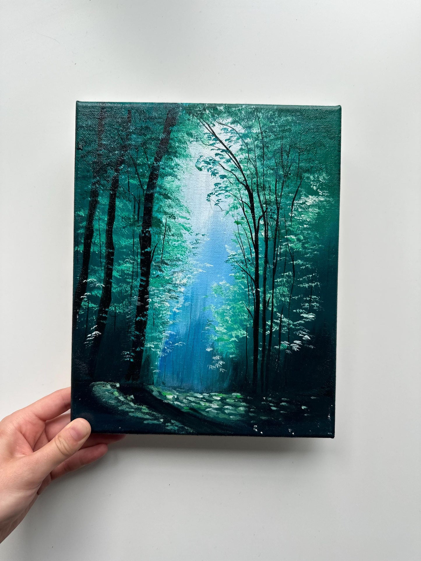Enchanted Green Forest – 8x10 Original Acrylic Landscape Painting