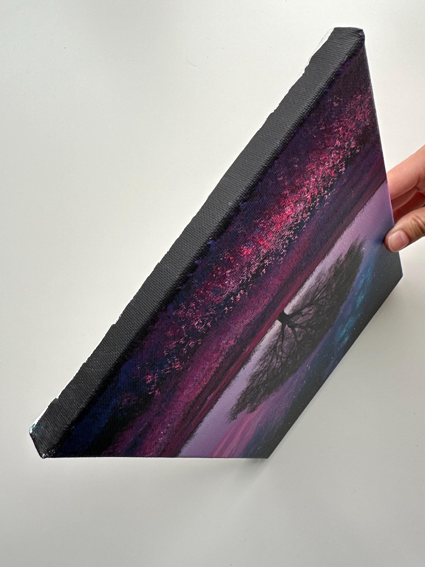 Starry Night Over Wildflower Field – 8x10 Original Acrylic Tree Painting