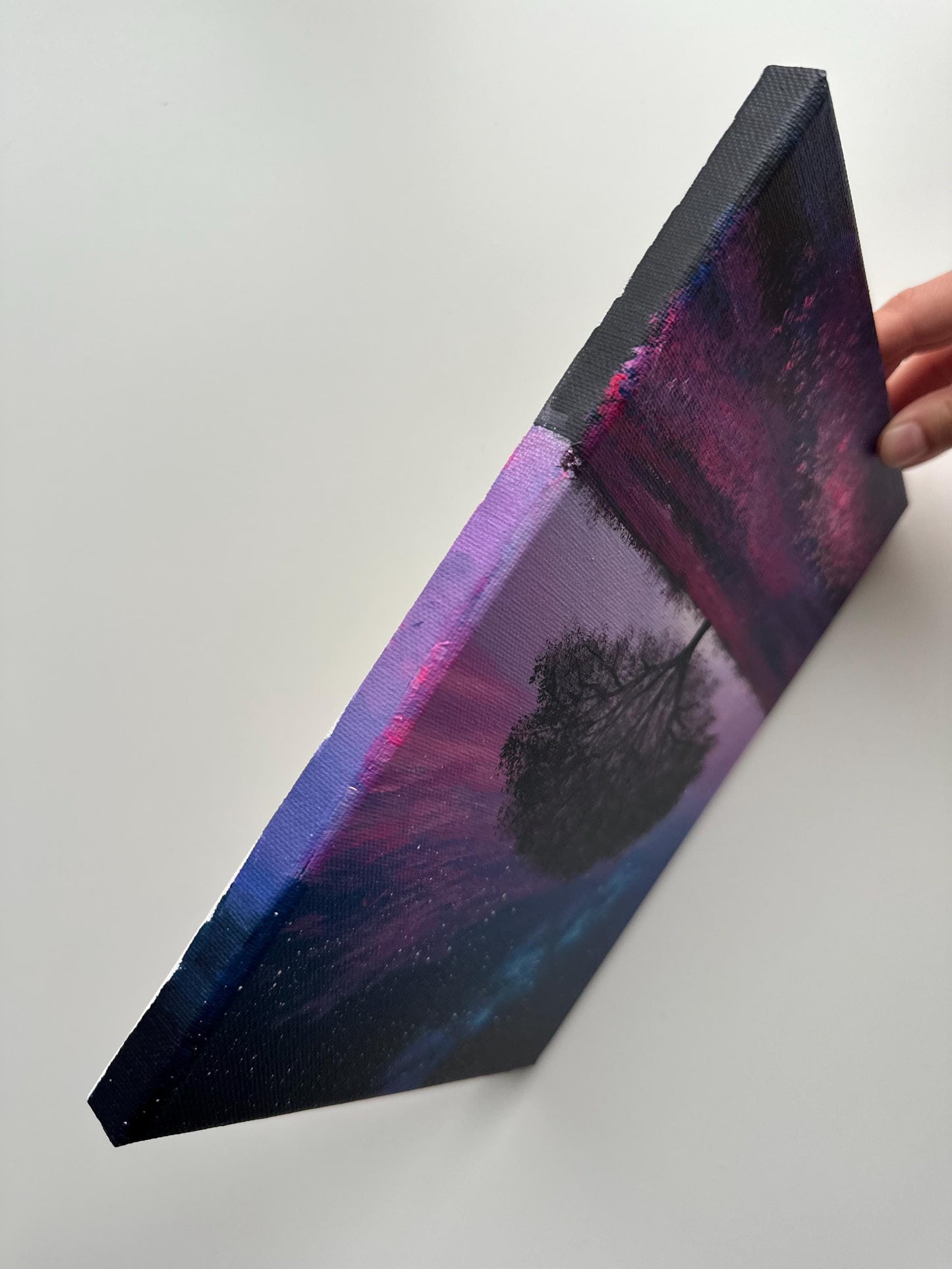 Starry Night Over Wildflower Field – 8x10 Original Acrylic Tree Painting