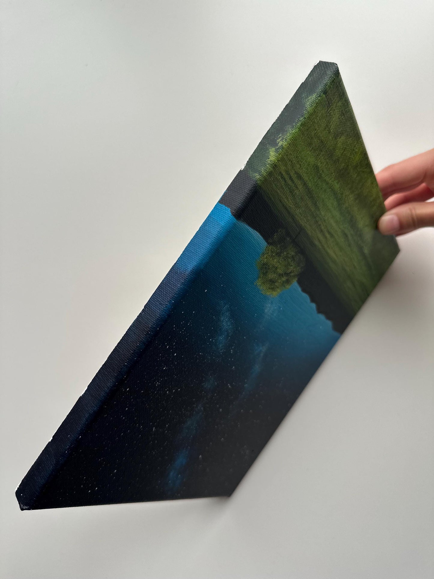 Starlit Green Field – 8x10 Original Acrylic Landscape with Tree
