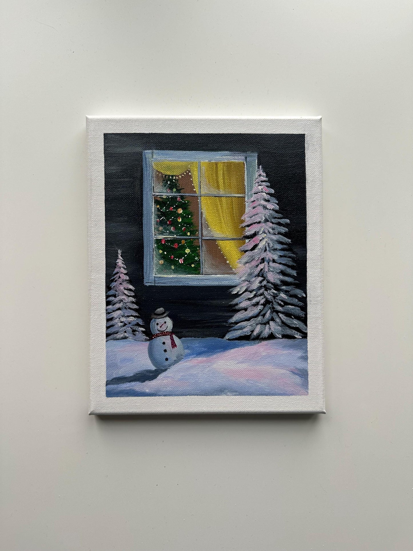 Holiday Glow – 8x10 Original Acrylic Christmas Window Painting