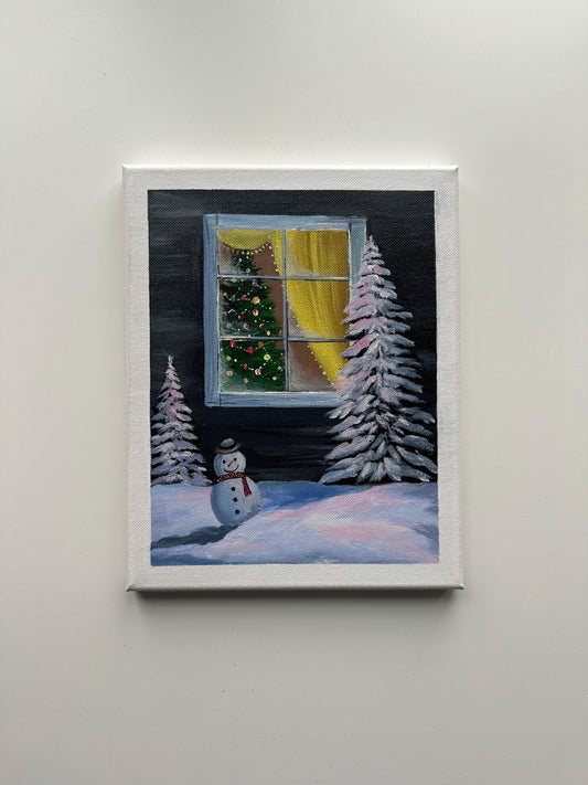 Holiday Glow – 8x10 Original Acrylic Christmas Window Painting