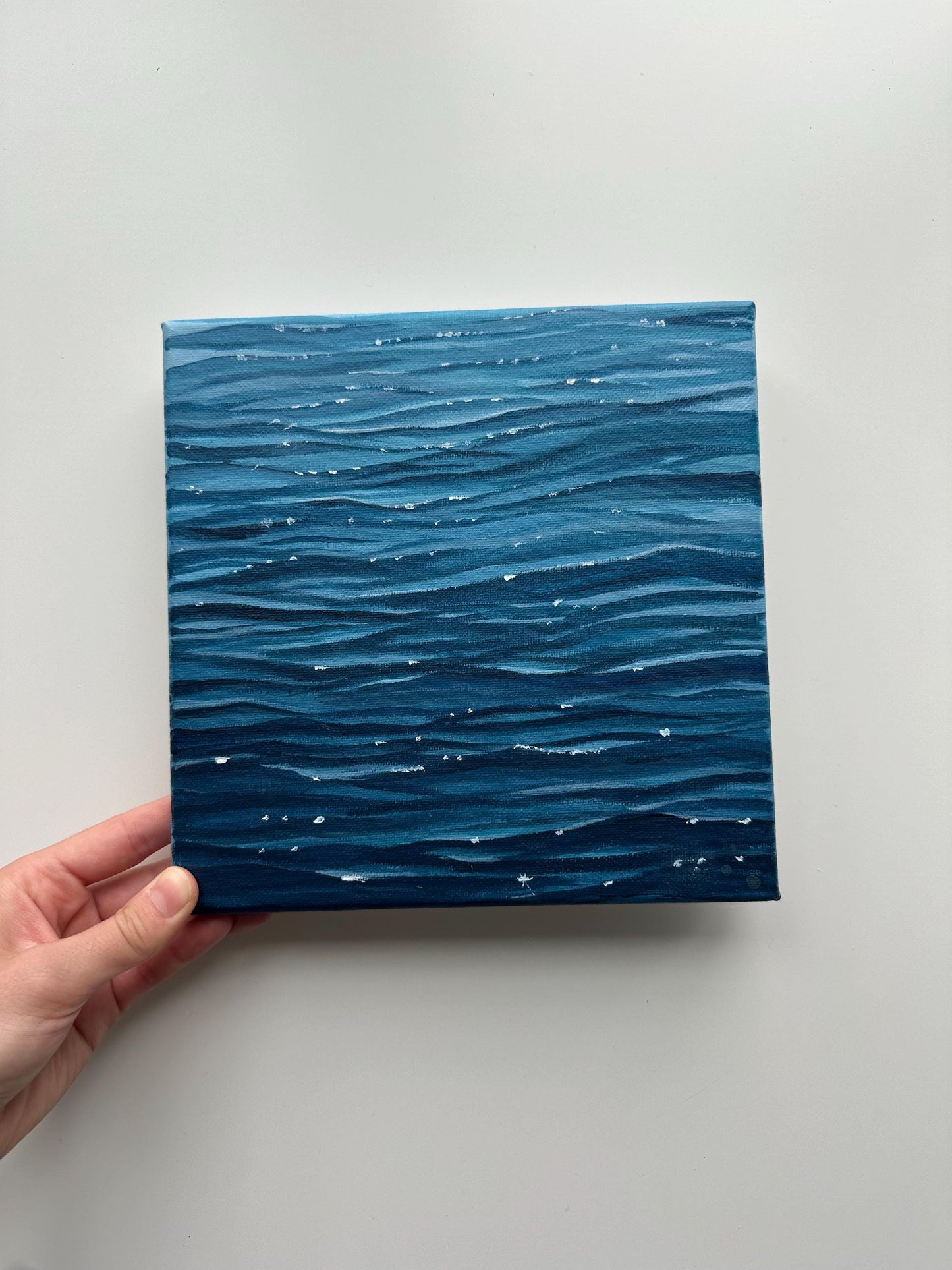Ocean Ripples – Original 8x8 Acrylic Painting of Blue Waves on Canvas