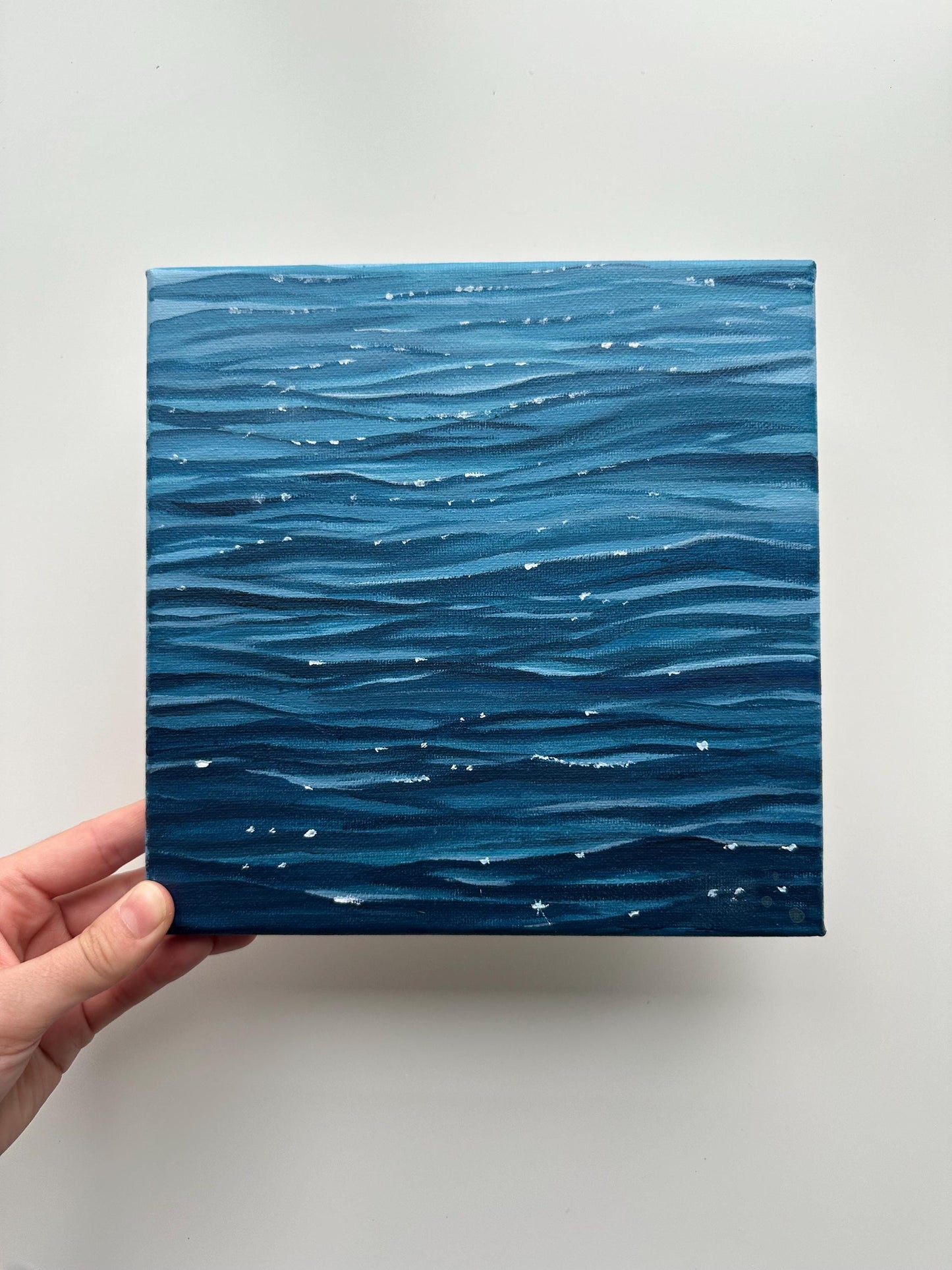 Ocean Ripples – Original 8x8 Acrylic Painting of Blue Waves on Canvas