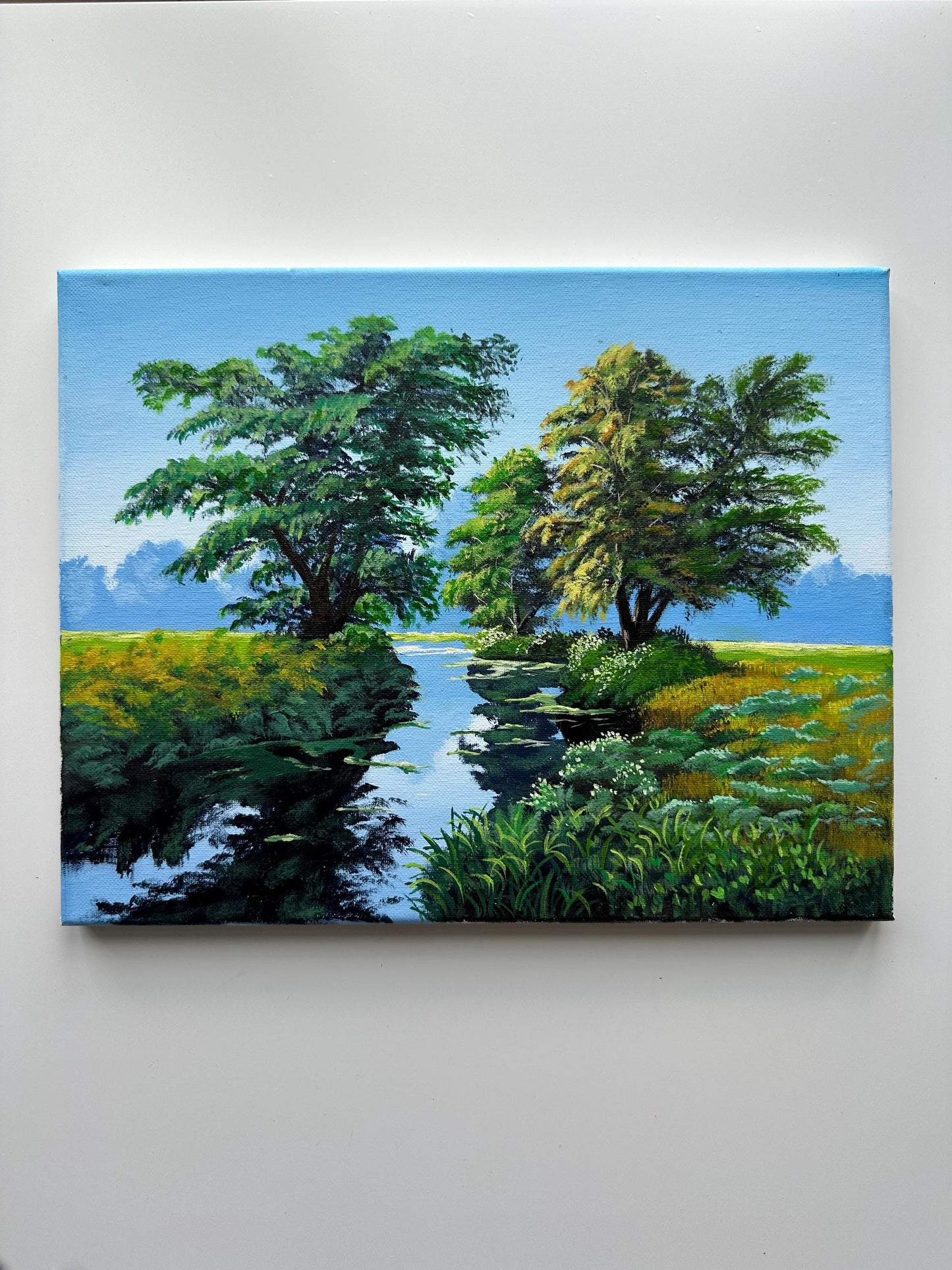 Whispering Greens – Summer Trees and River Landscape on 11x14 Canvas
