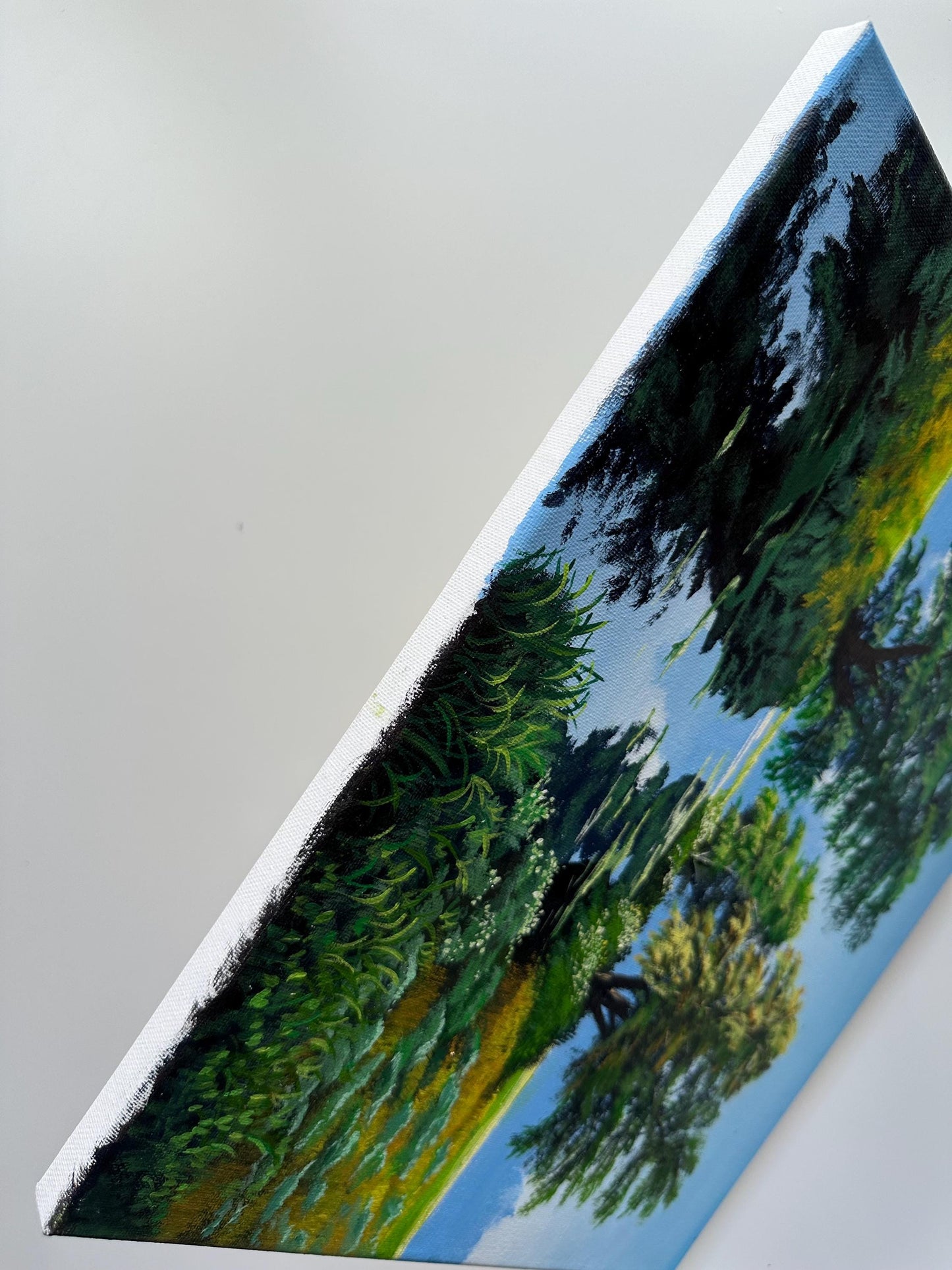 Whispering Greens – Summer Trees and River Landscape on 11x14 Canvas
