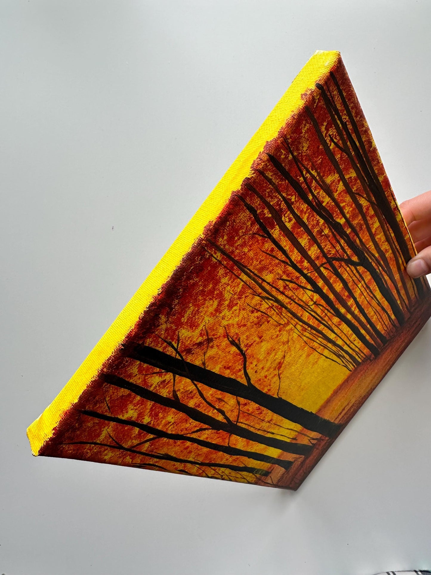 Original Autumn Woods Acrylic Painting - Golden Hour Forest Art (9x12 Canvas)
