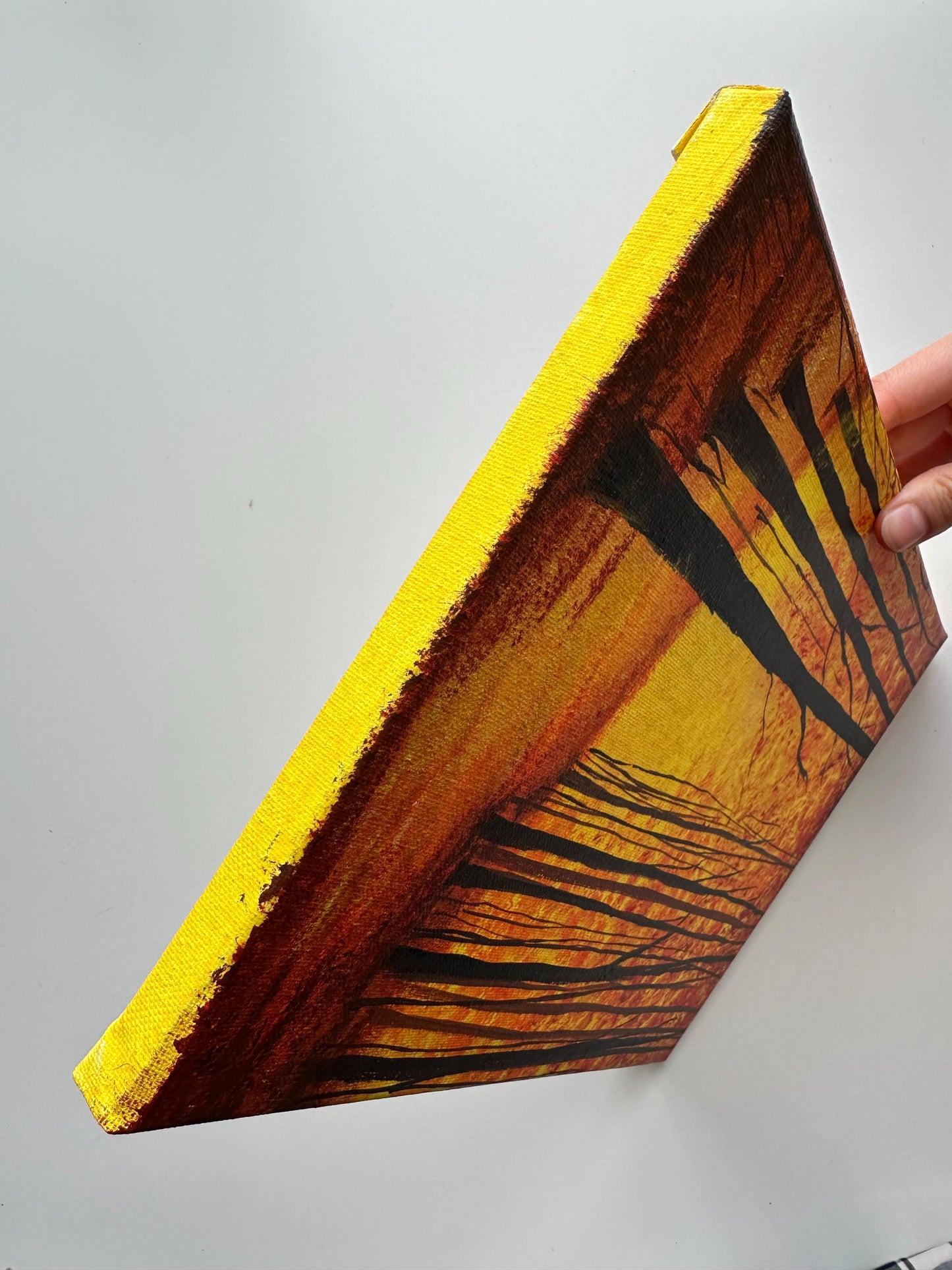 Original Autumn Woods Acrylic Painting - Golden Hour Forest Art (9x12 Canvas)