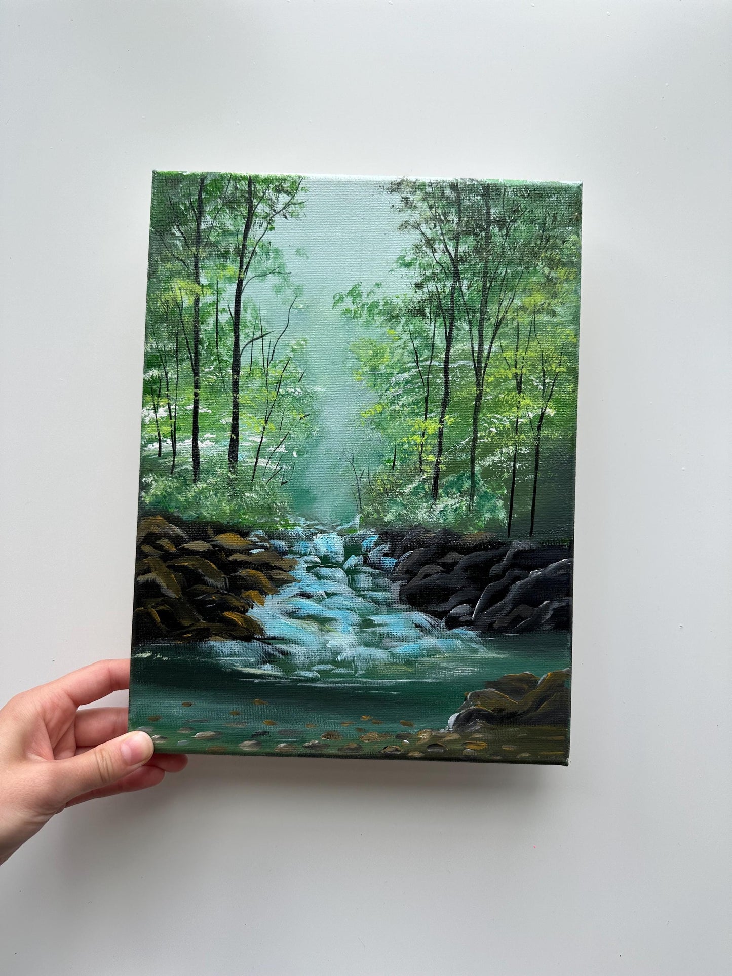Original Forest Stream Acrylic Painting - 9x12 Nature Wall Art