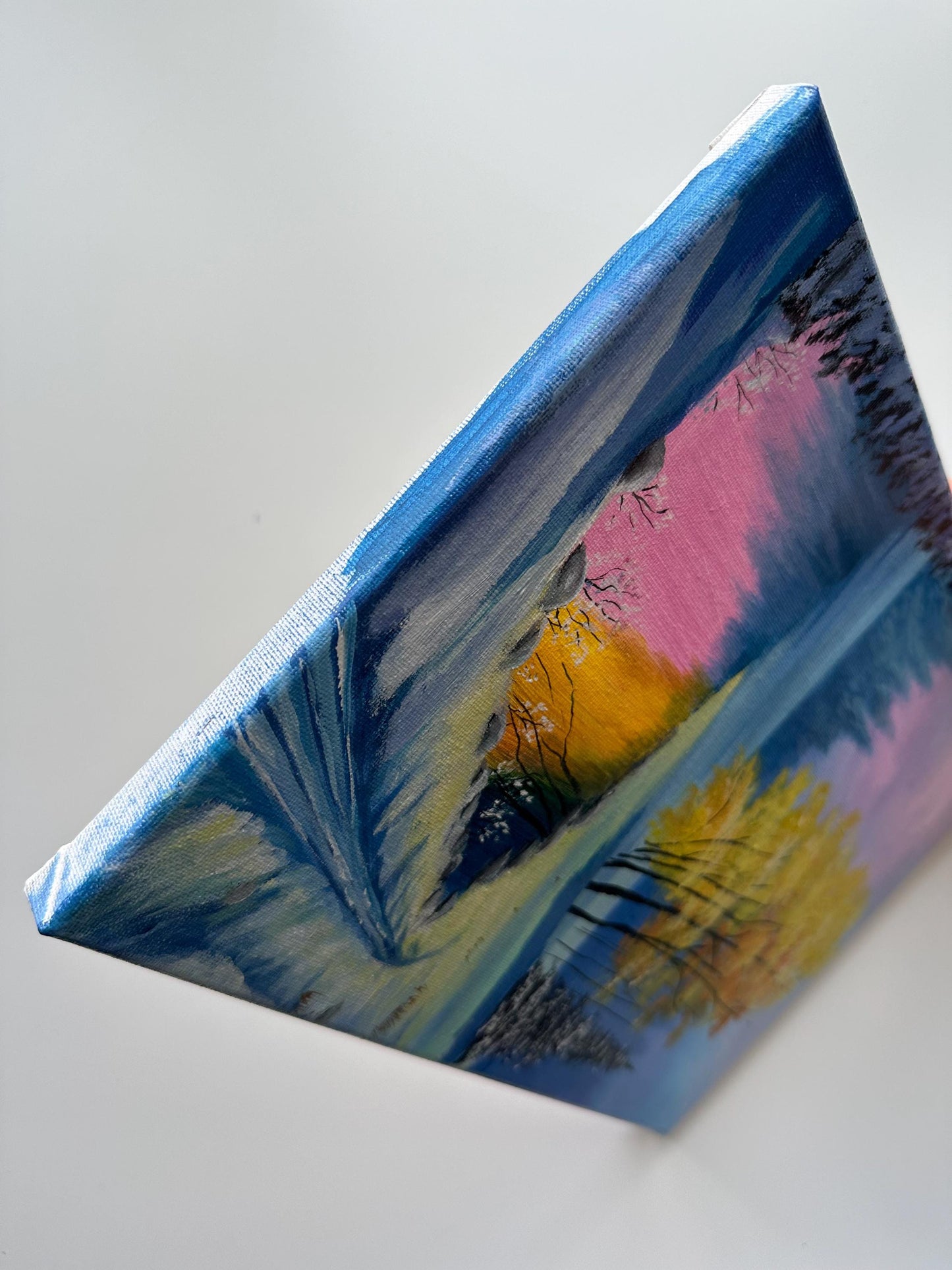 Original Winter Lake Acrylic Painting – Snowy Forest Scene, 9x12 Canvas