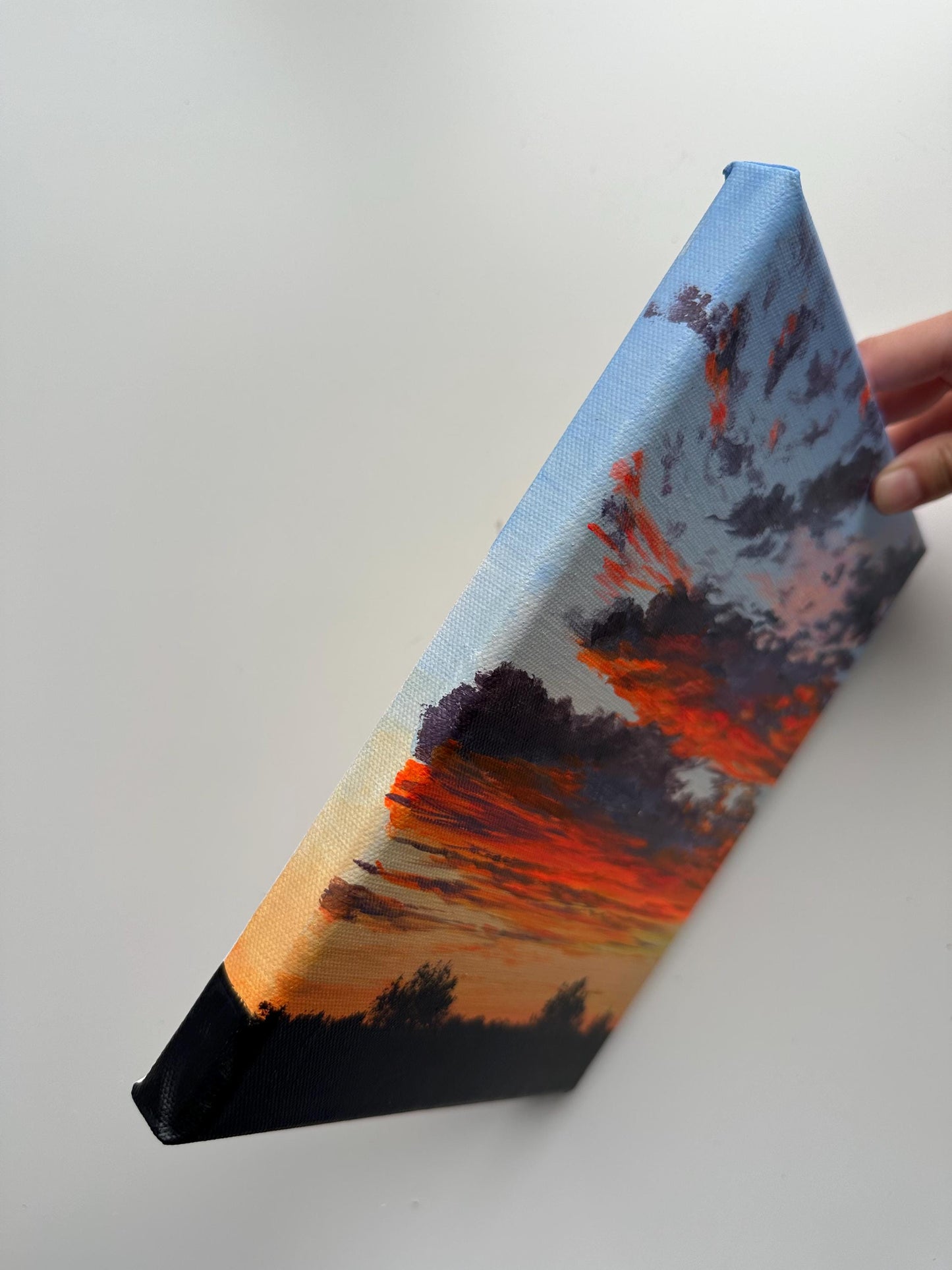 Original Sunset Sky Painting – 8x10 Cloudscape Wall Art – Orange & Red Evening Clouds