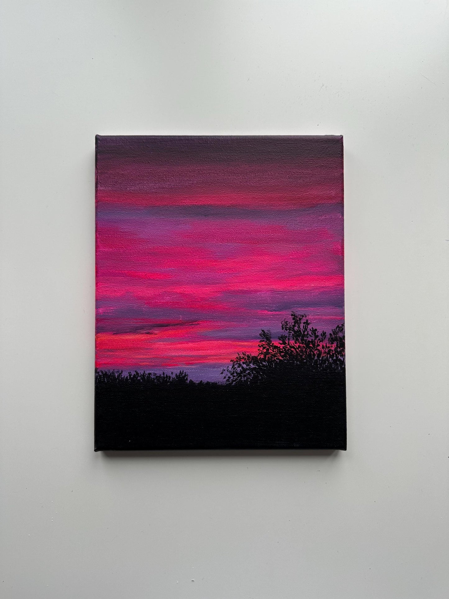 Original Pink Sunset Painting – 8x10 Twilight Sky Wall Art – Bold Cloudscape on Canvas