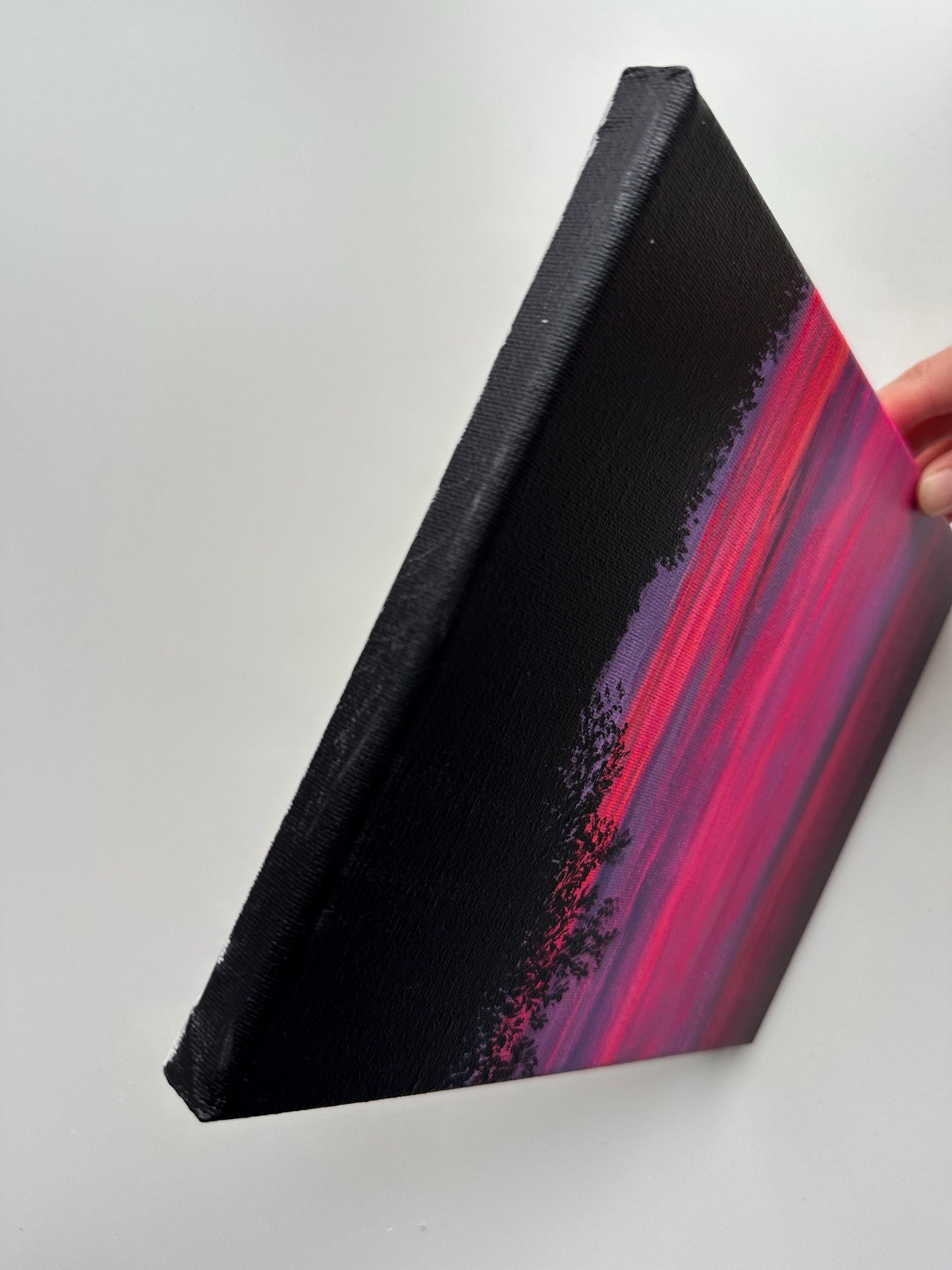 Original Pink Sunset Painting – 8x10 Twilight Sky Wall Art – Bold Cloudscape on Canvas