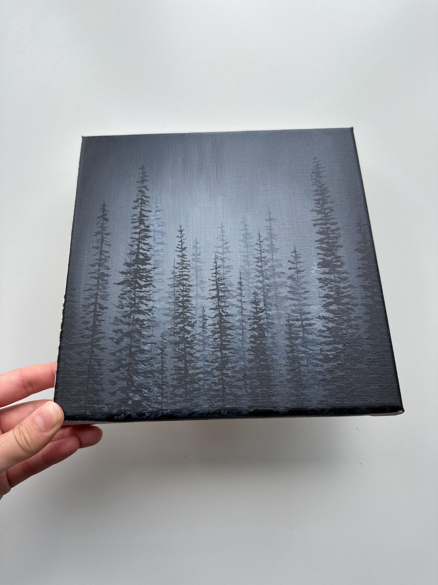 Into the Pines – Original 8x8 Monochrome Forest Acrylic Painting