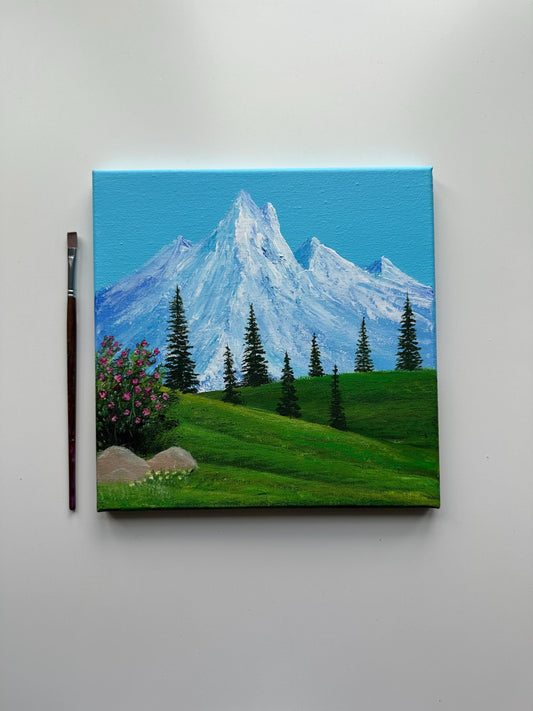 Snowy Mountain Landscape – Original 10x10 Acrylic Painting on Canvas