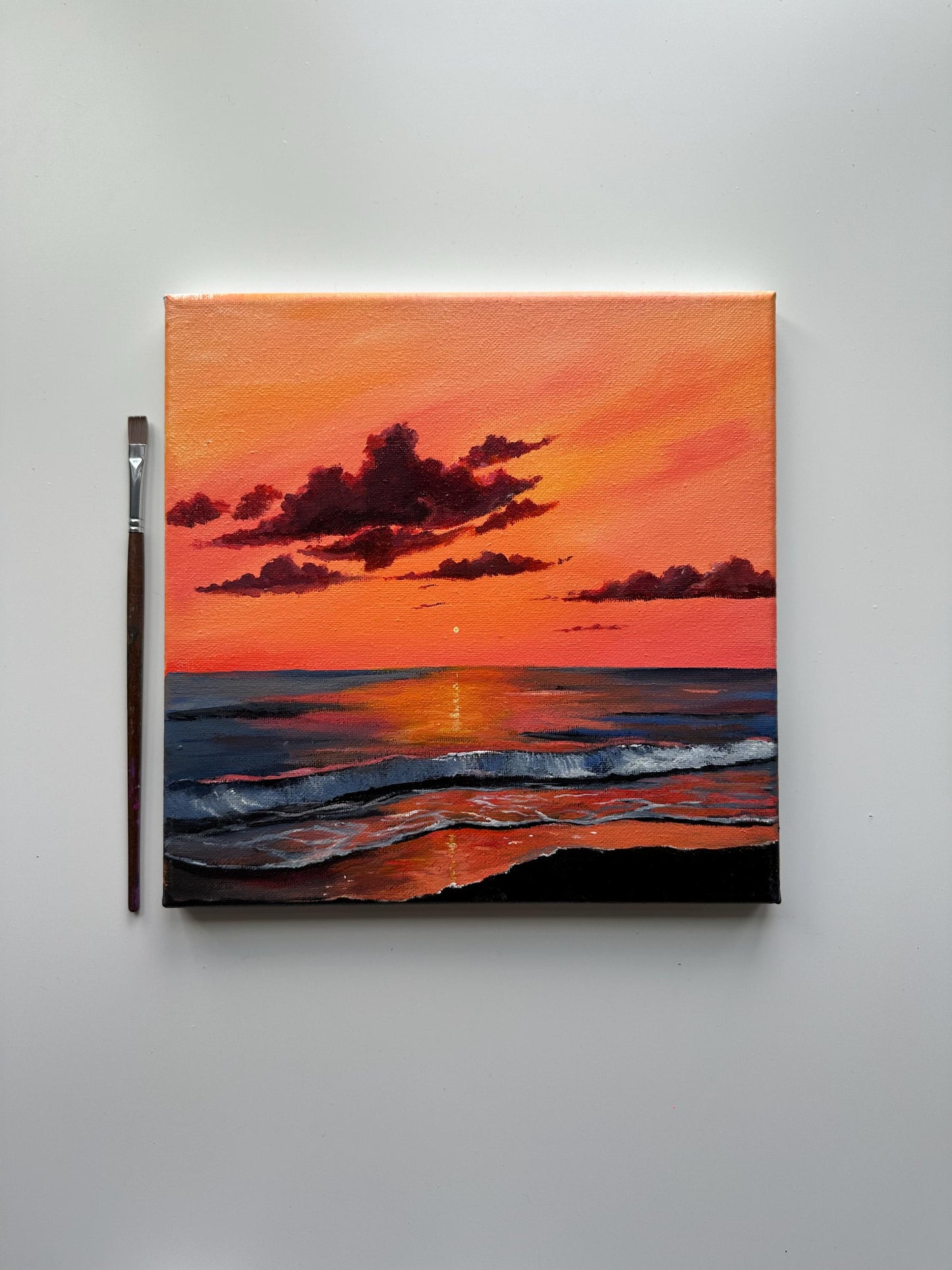 Sunset Over Waves – Original 10x10 Seascape Painting on Canvas