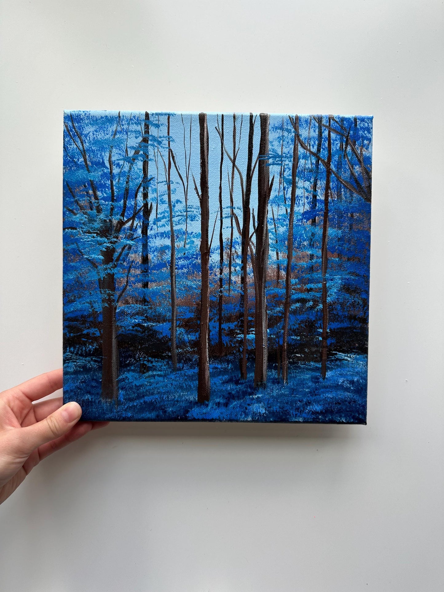 Blue Forest at Dusk – Original 10x10 Acrylic Painting