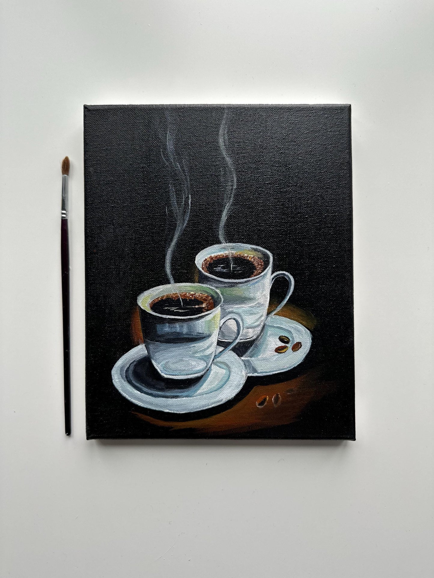 Two Cups of Coffee – Original 8x10 Acrylic Painting for Coffee Lovers