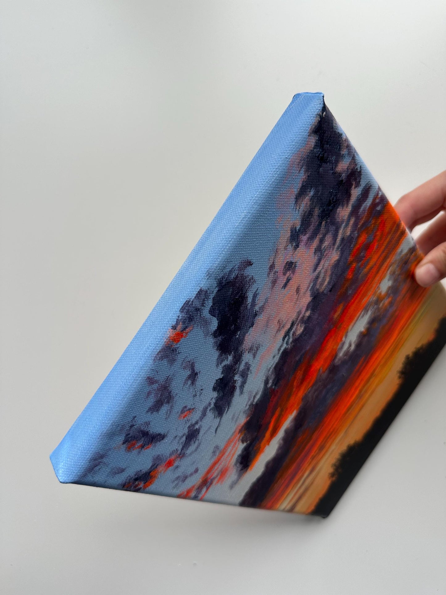 Original Sunset Sky Painting – 8x10 Cloudscape Wall Art – Orange & Red Evening Clouds
